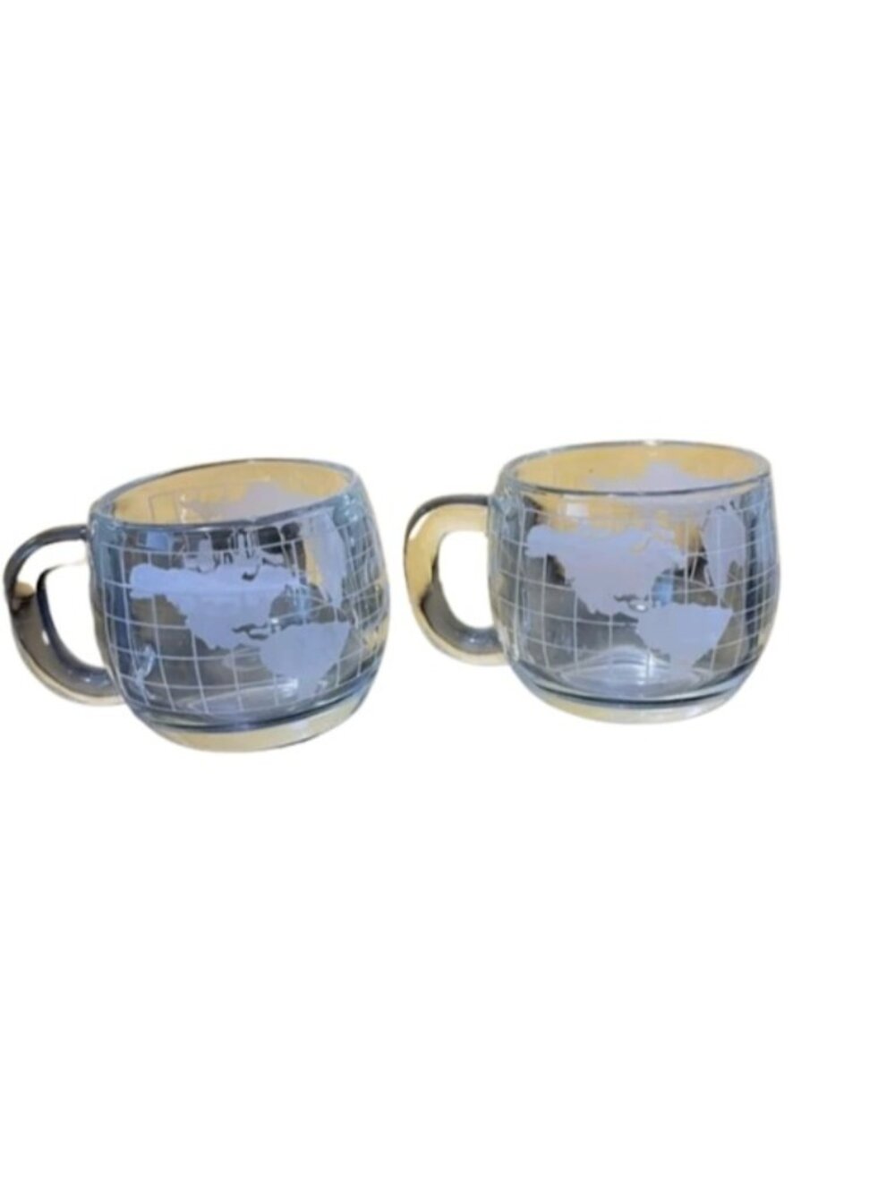 Vintage Nestle Nescafe Clear Glass Globe World Map 8 oz Coffee Mugs, set…